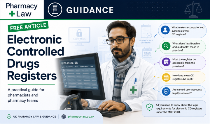 PharmacyLaw guidance graphic about electronic CD registers