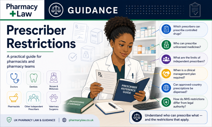 PharmacyLaw guidance graphic about restrictions affecting different types of prescribers
