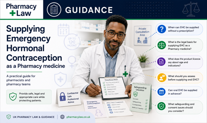 PharmacyLaw guidance graphic about supplying emergency hormonal contraception as a Pharmacy medicine