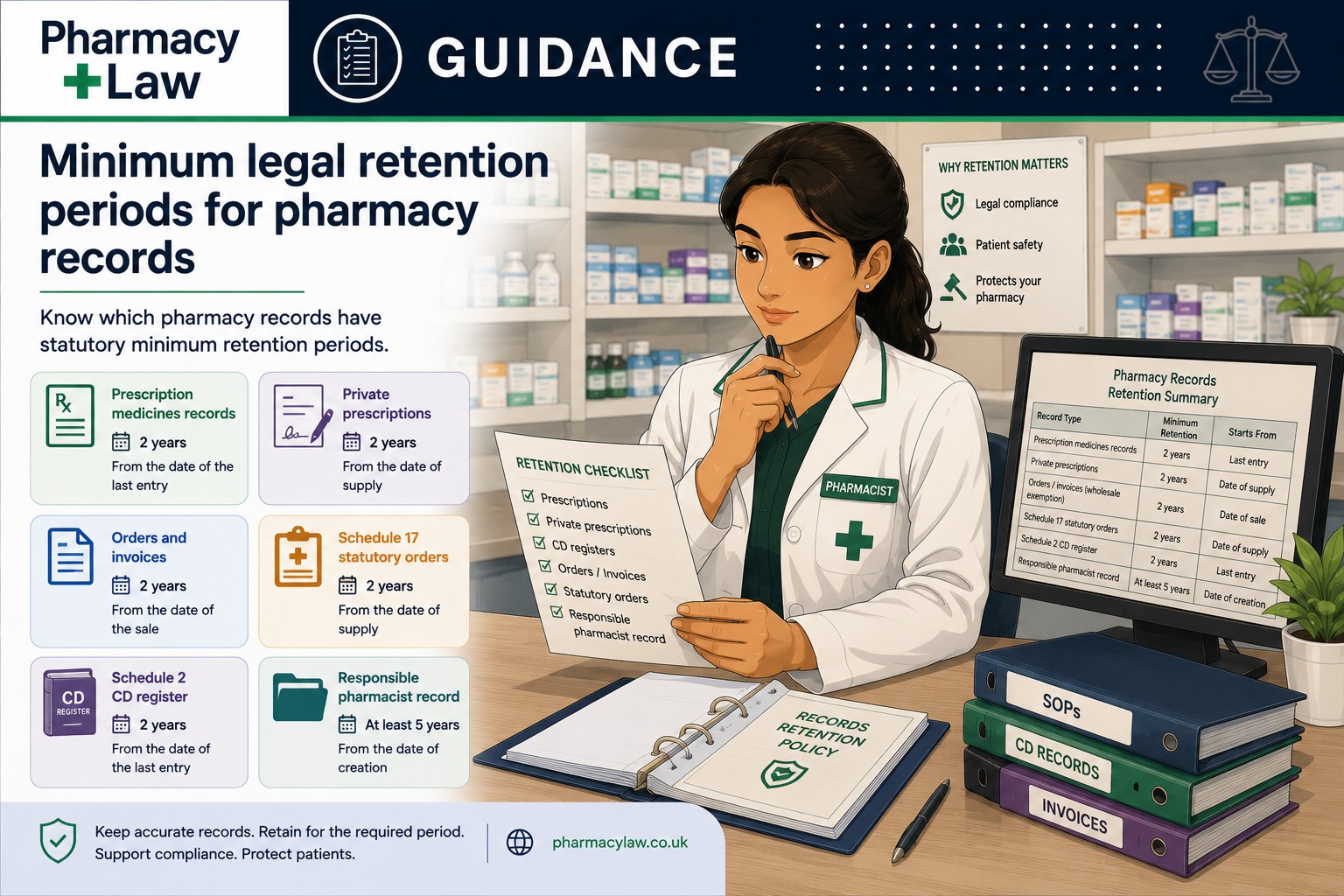 Minimum legal retention periods for pharmacy records
