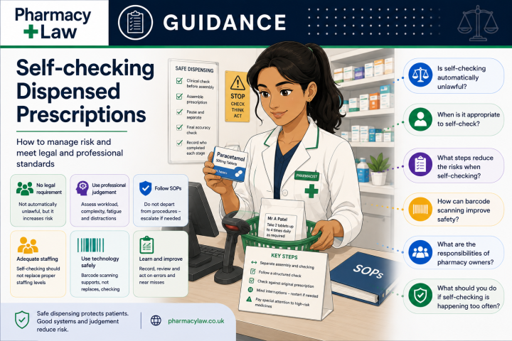 PharmacyLaw guidance graphic about self-checking of dispensed prescriptions.
