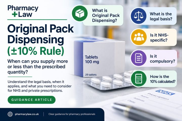 PharmacyLaw guidance graphic about the 10% rule for original pack dispensing.