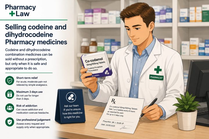 PharmacyLaw guidance graphic about selling codeine and dihydrocodeine Pharmacy medicines.