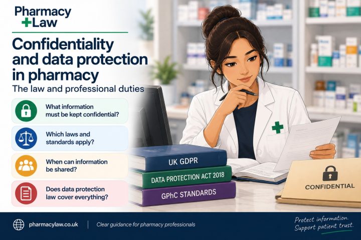 PharmacyLaw guidance graphic about confidentiality and data protection in pharmacy.