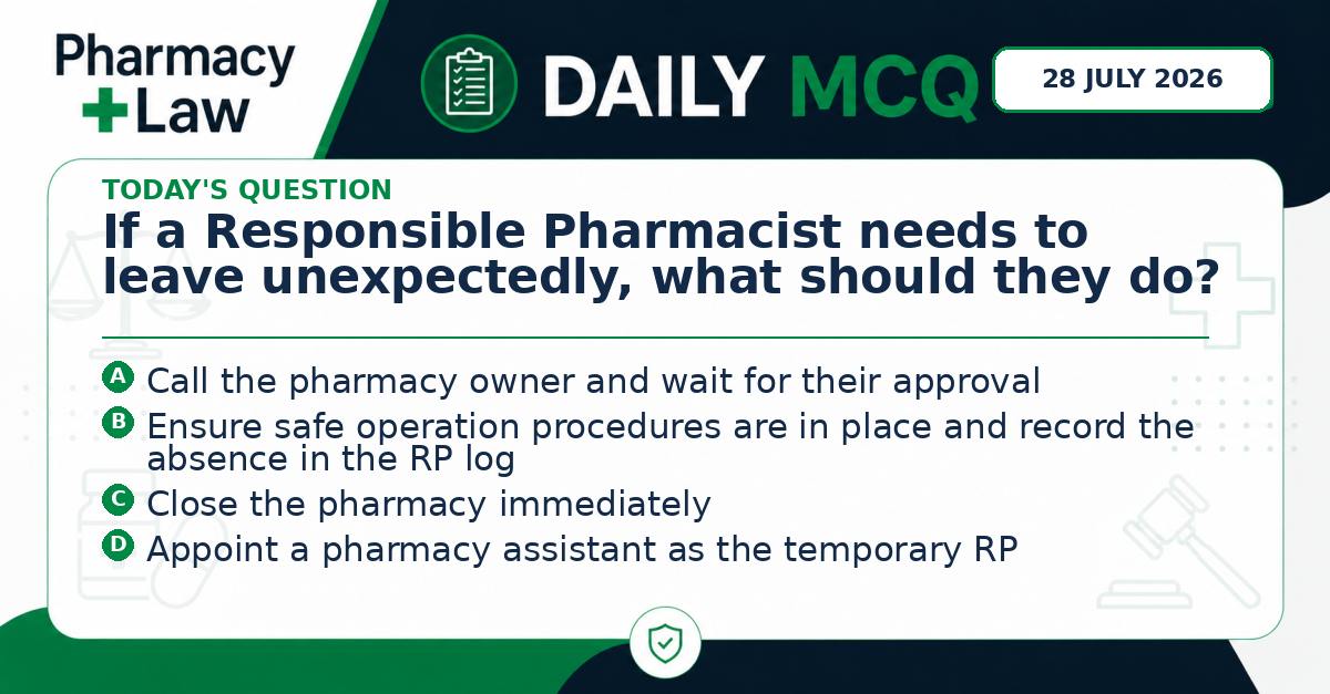 Daily Pharmacy Law MCQ – 28 July 2026