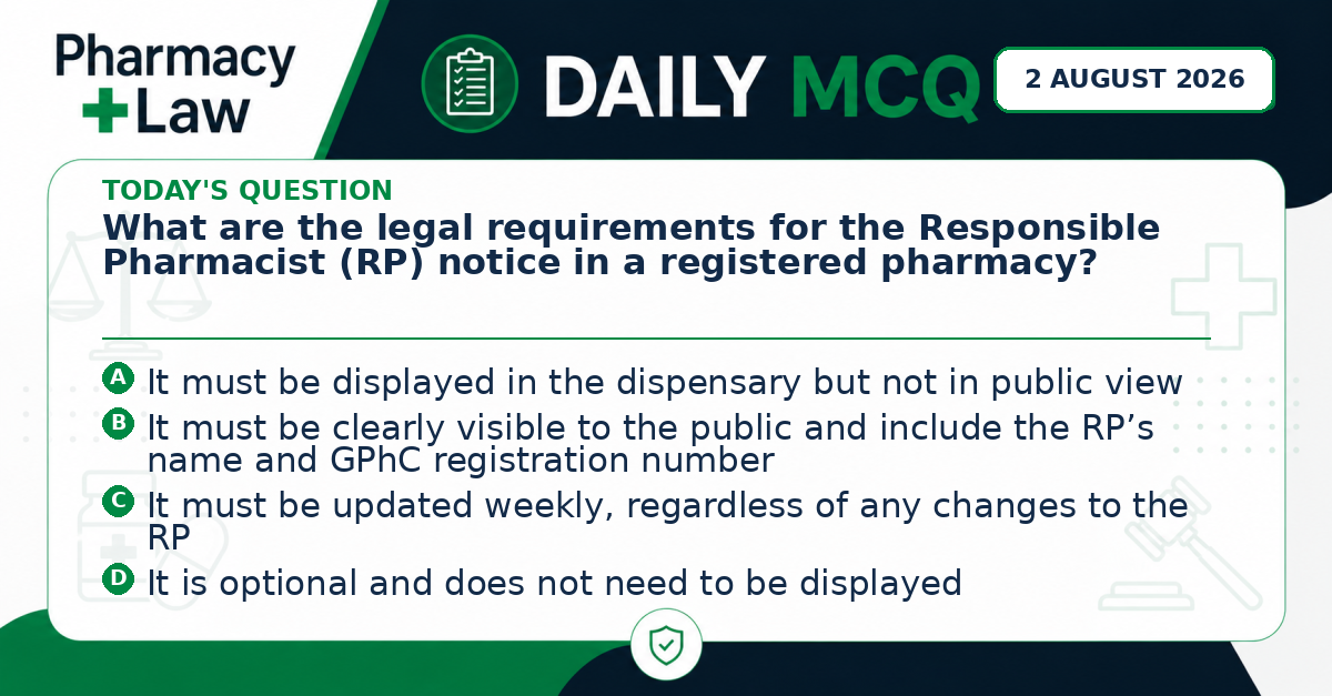 Daily Pharmacy Law MCQ – 2 August 2026