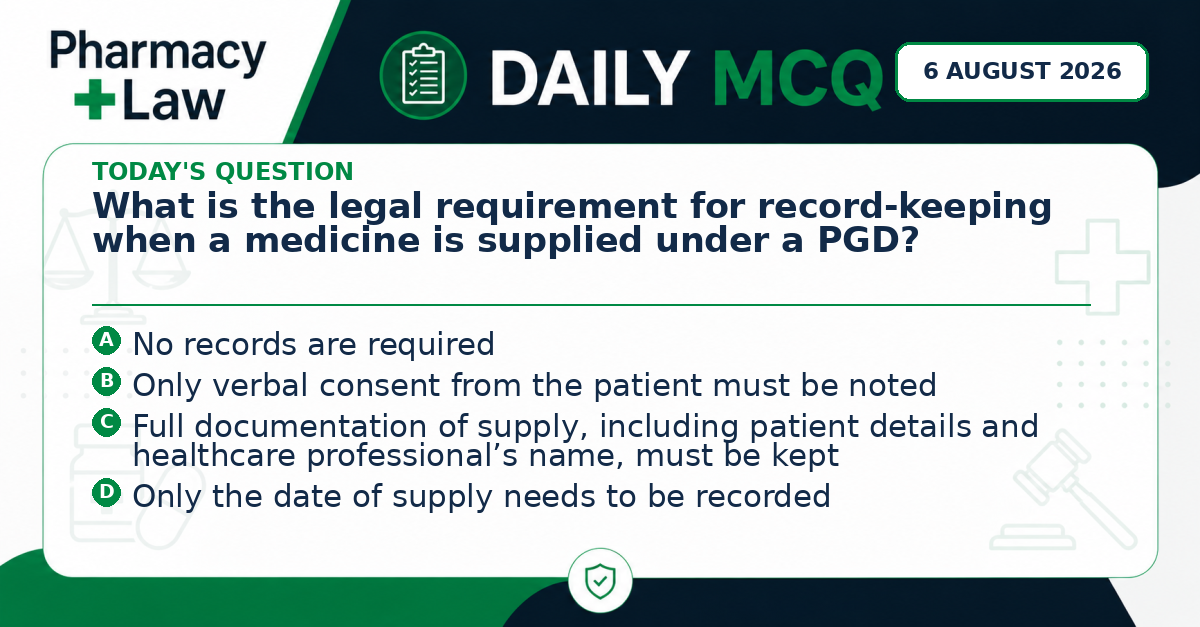 Daily Pharmacy Law MCQ – 6 August 2026