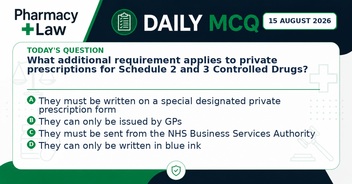 Daily Pharmacy Law MCQ – 15 August 2026