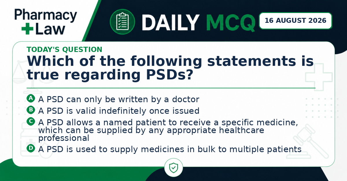 Daily Pharmacy Law MCQ – 16 August 2026