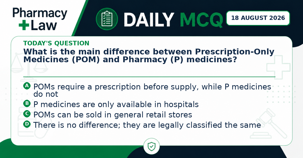 Daily Pharmacy Law MCQ – 18 August 2026