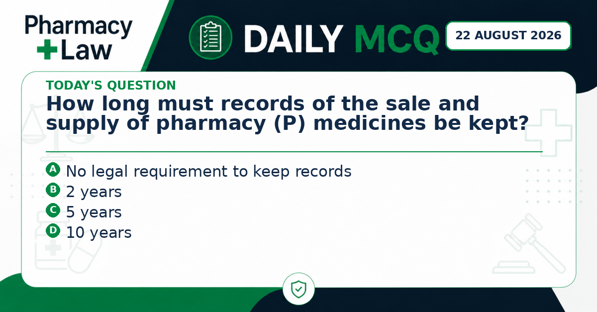 Daily Pharmacy Law MCQ – 22 August 2026