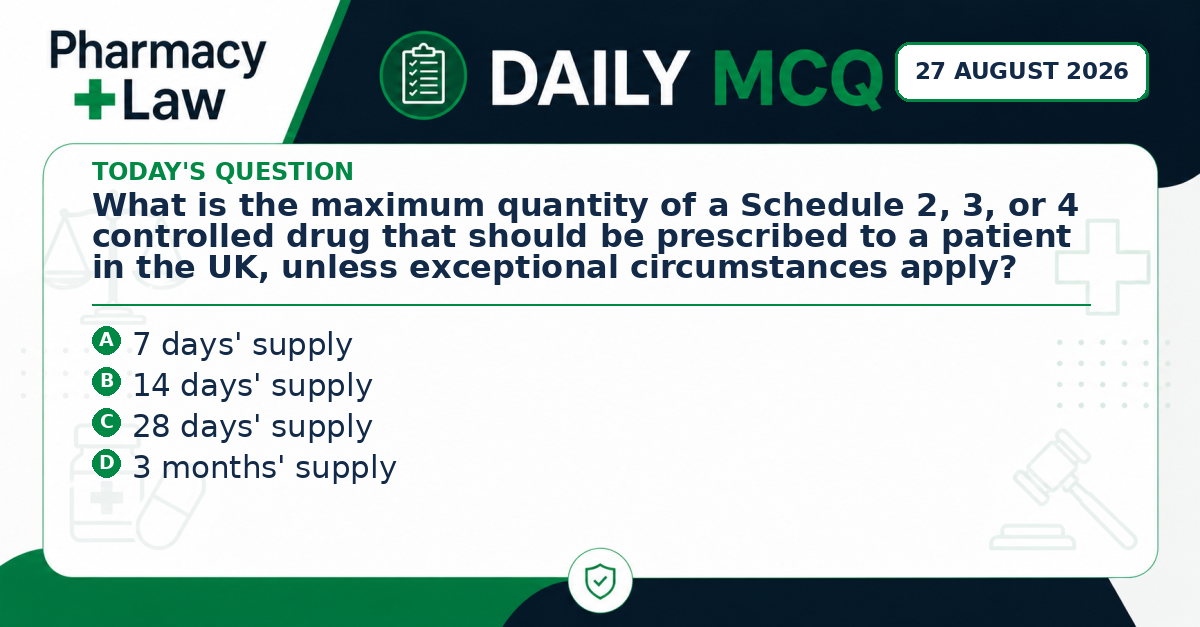 Daily Pharmacy Law MCQ – 27 August 2026