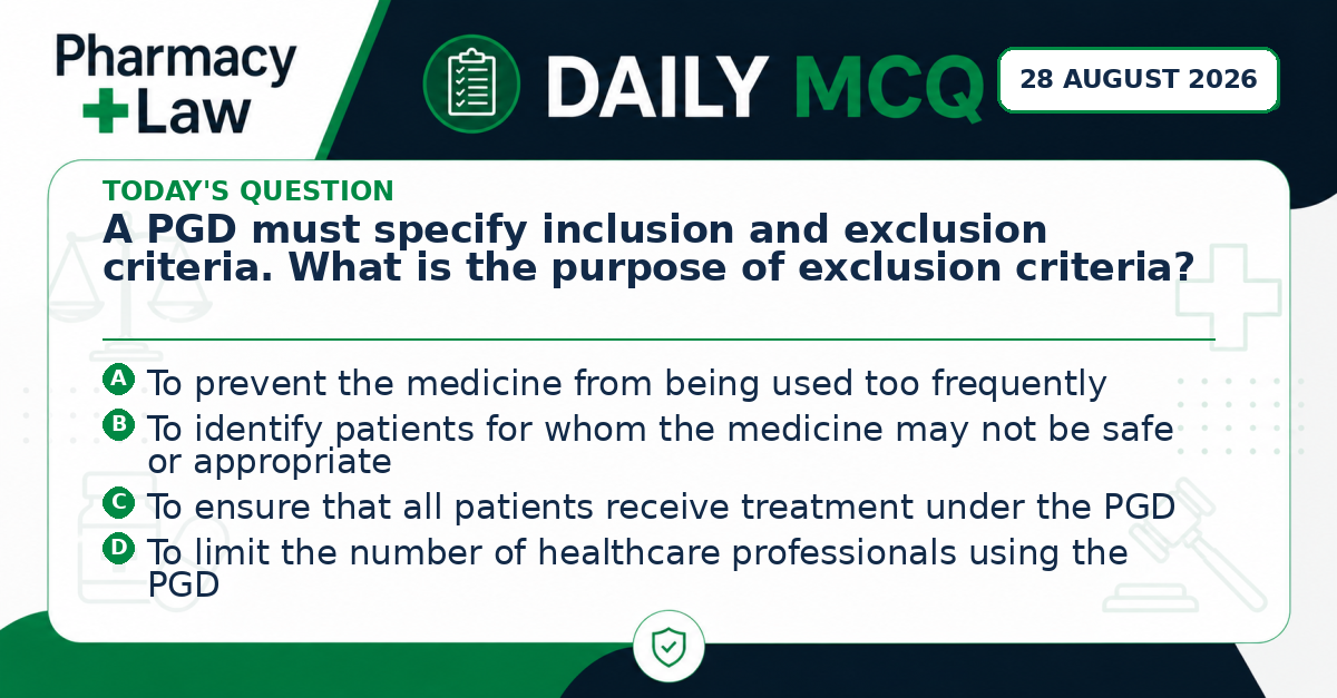 Daily Pharmacy Law MCQ – 28 August 2026