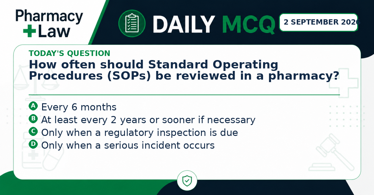 Daily Pharmacy Law MCQ – 2 September 2026