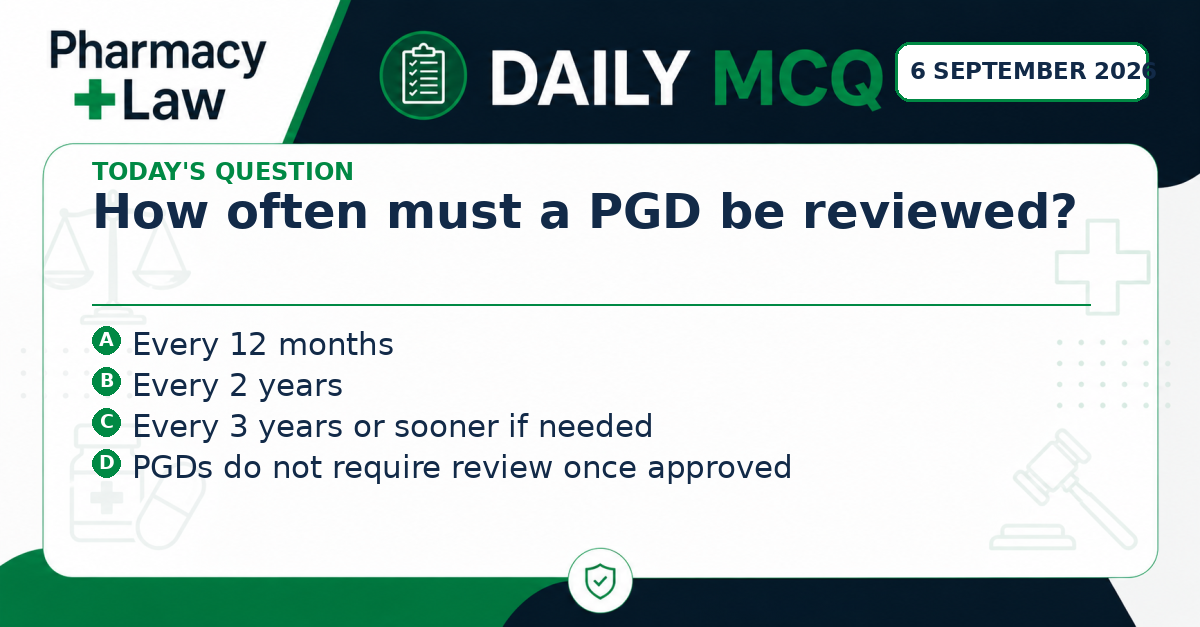 Daily Pharmacy Law MCQ – 6 September 2026