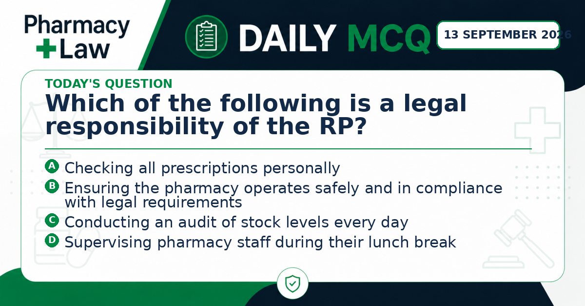 Daily Pharmacy Law MCQ – 13 September 2026