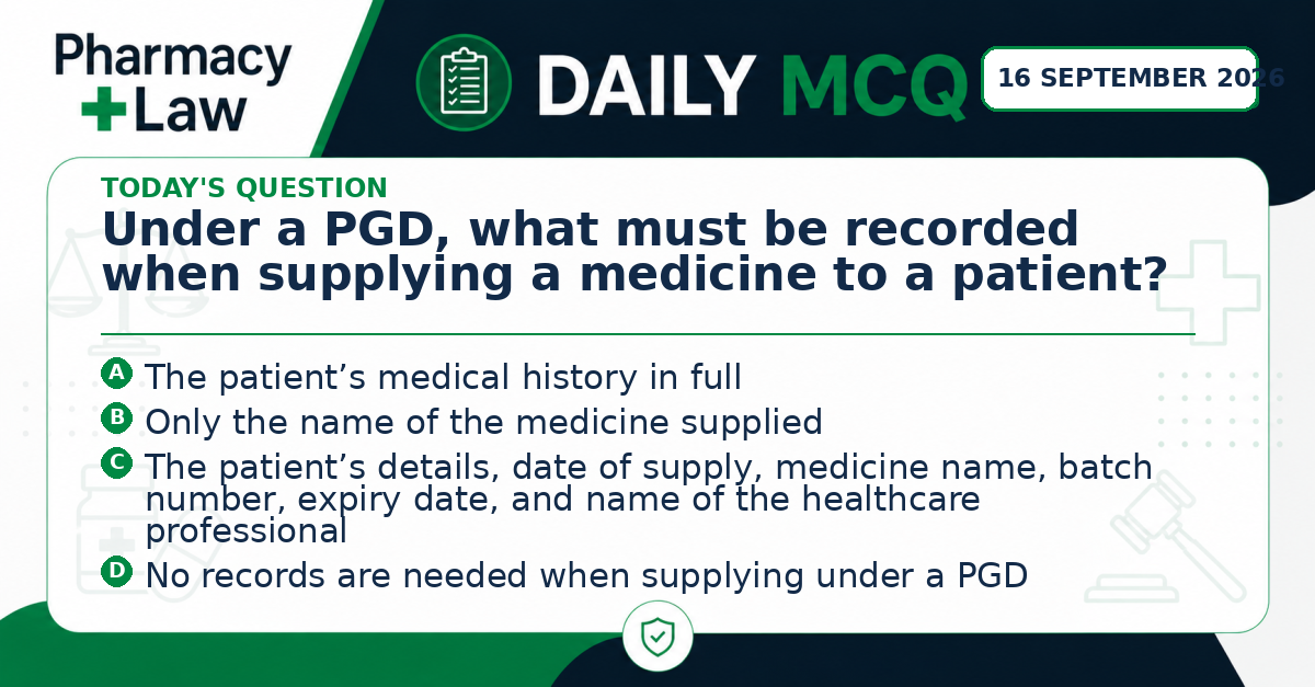 Daily Pharmacy Law MCQ – 16 September 2026