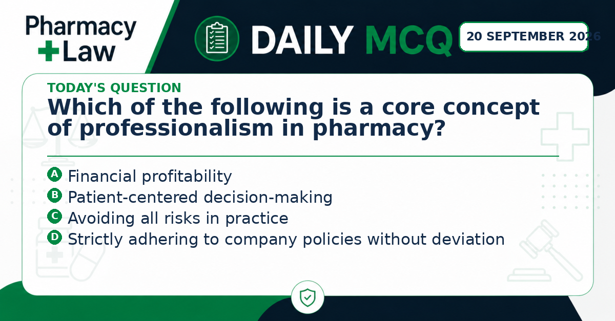 Daily Pharmacy Law MCQ – 20 September 2026
