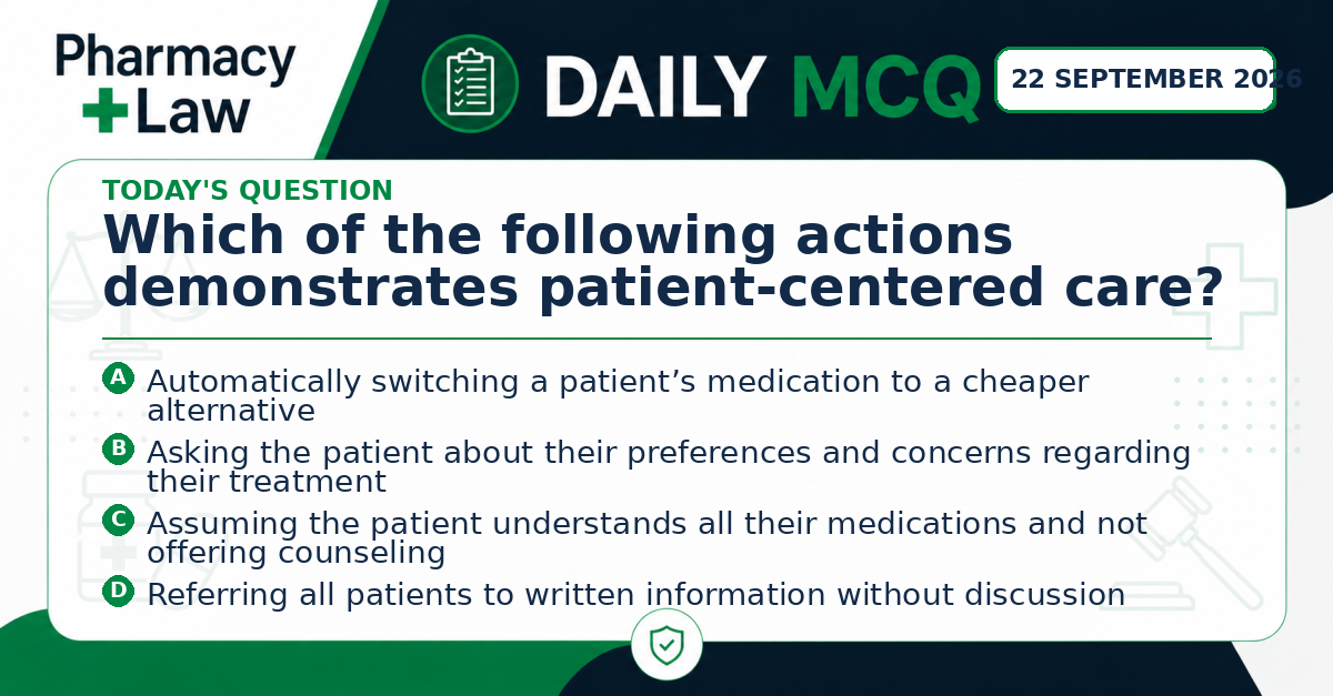 Daily Pharmacy Law MCQ – 22 September 2026