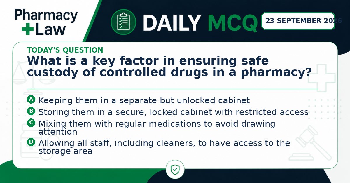 Daily Pharmacy Law MCQ – 23 September 2026