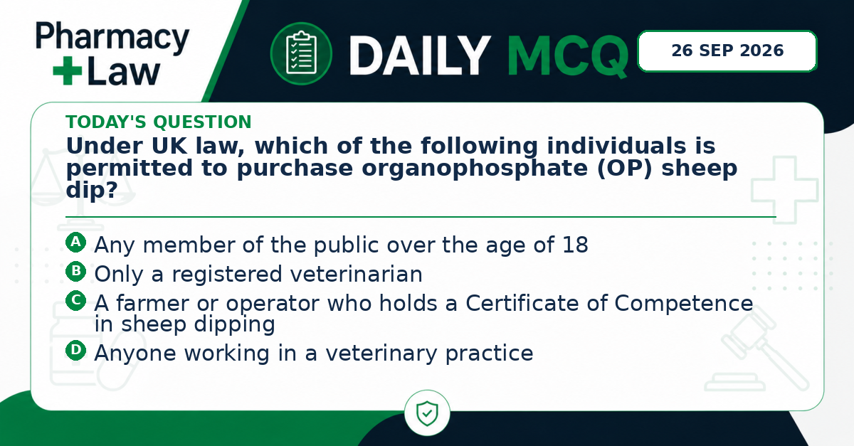 Daily Pharmacy Law MCQ – 26 September 2026