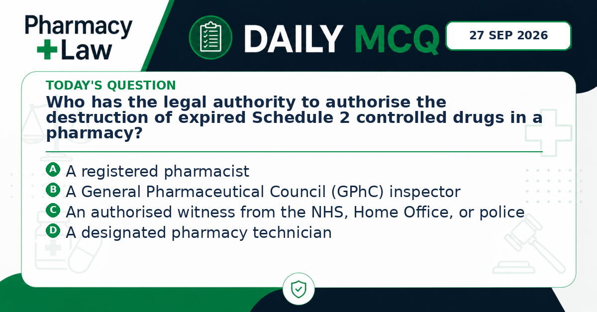 Daily Pharmacy Law MCQ – 27 September 2026