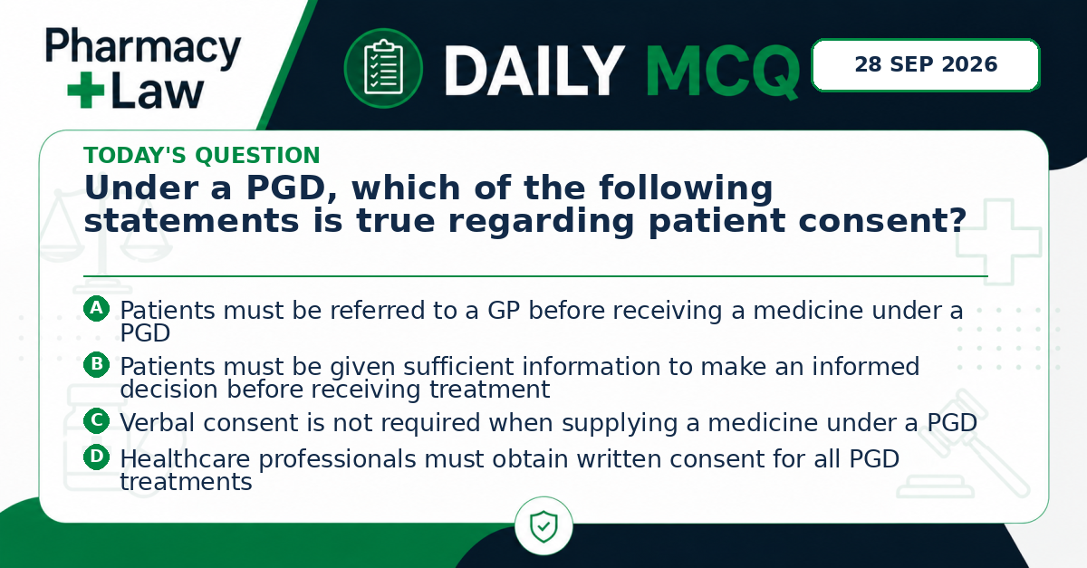 Daily Pharmacy Law MCQ – 28 September 2026