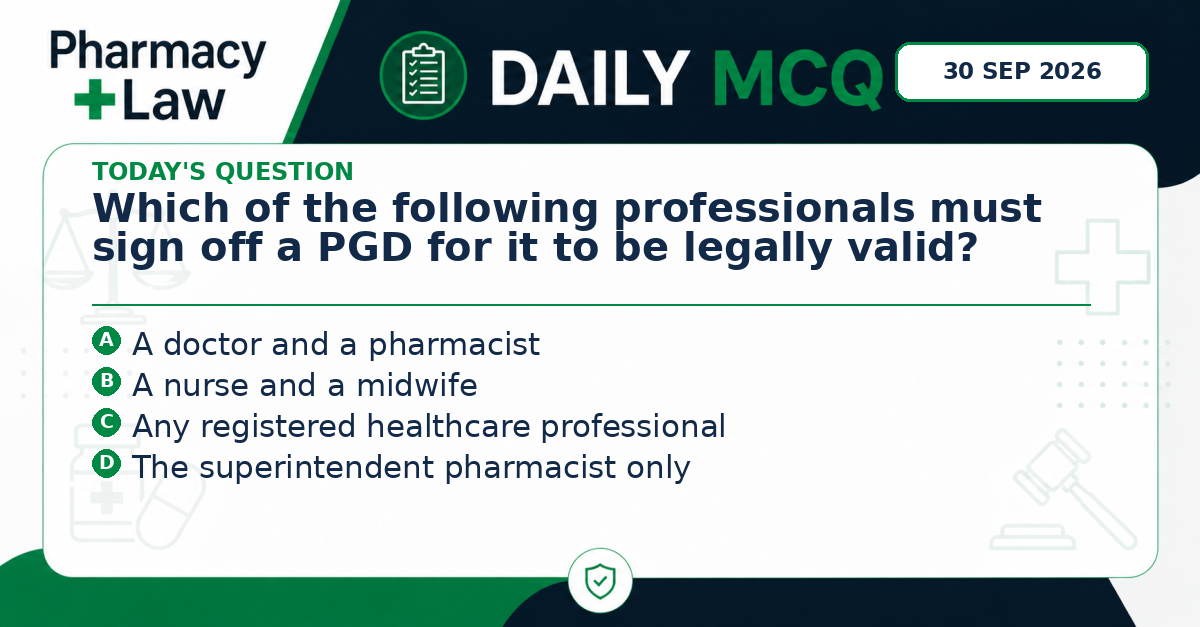 Daily Pharmacy Law MCQ – 30 September 2026