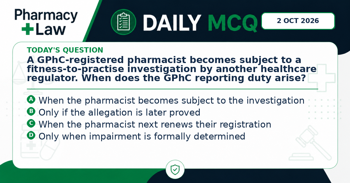 Daily Pharmacy Law MCQ – 2 October 2026
