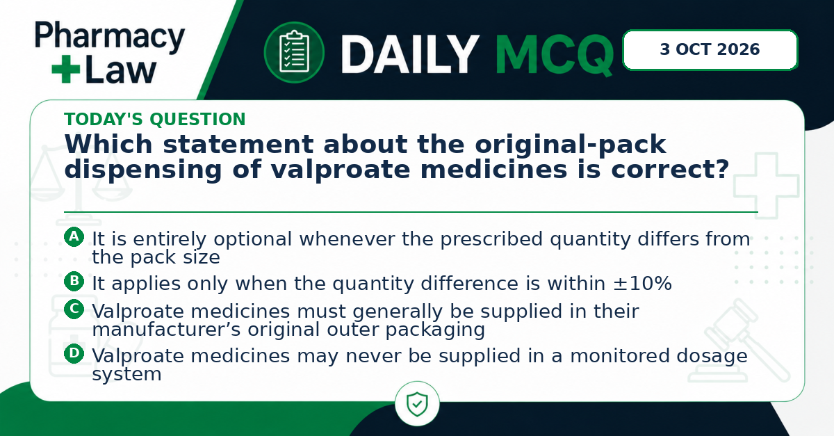 Daily Pharmacy Law MCQ – 3 October 2026