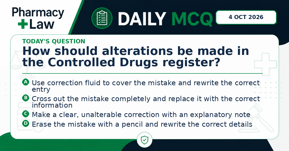 Daily Pharmacy Law MCQ – 4 October 2026