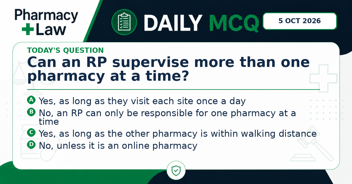 Daily Pharmacy Law MCQ – 5 October 2026