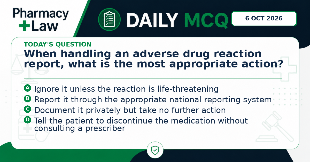 Daily Pharmacy Law MCQ – 6 October 2026
