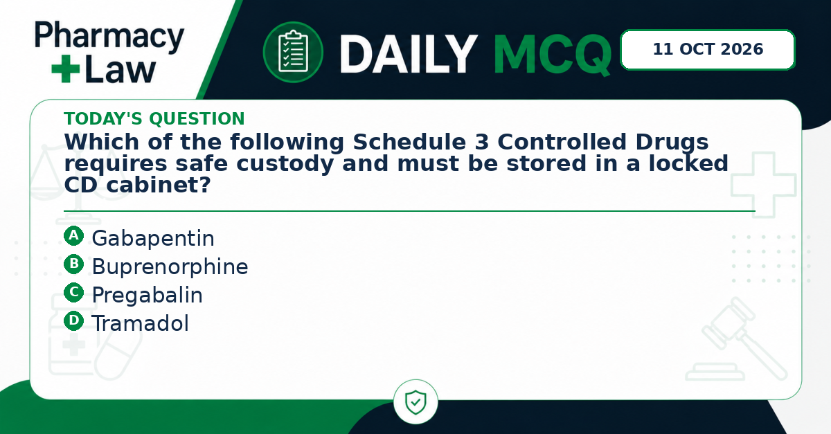Daily Pharmacy Law MCQ – 11 October 2026