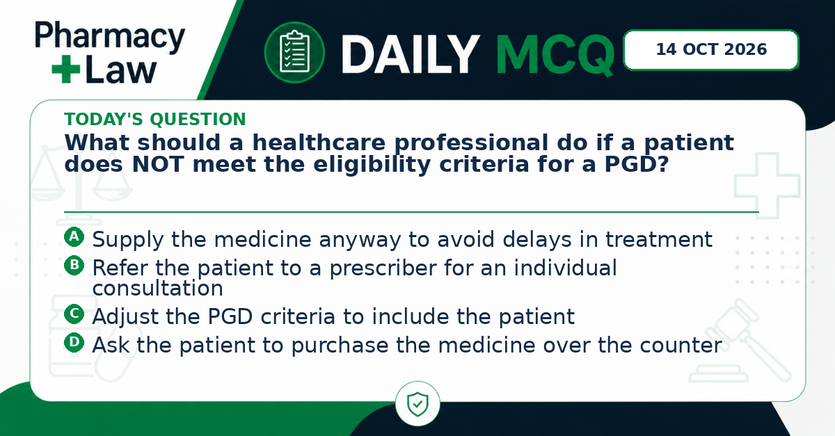 Daily Pharmacy Law MCQ – 14 October 2026