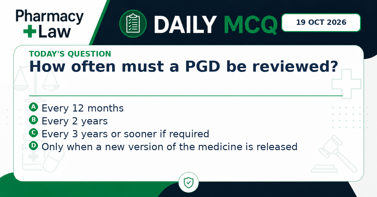 Daily Pharmacy Law MCQ – 19 October 2026
