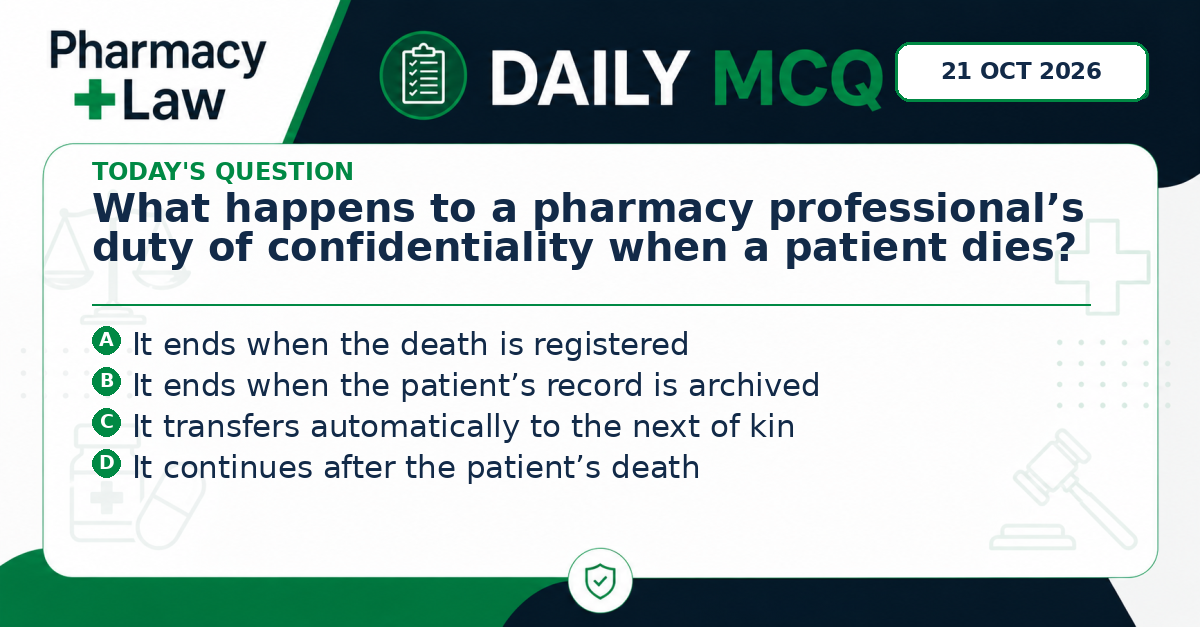 Daily Pharmacy Law MCQ – 21 October 2026